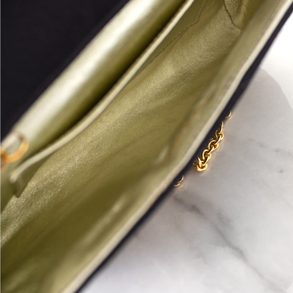 Chanel Vintage 1992 Black Gold Crystal Embellished CC Satin Diagonal Evening Bag - Picture 11 of 13
